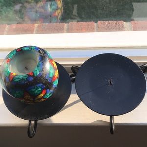 2 short Pillar Candle Holders sz 5” x 1.5” tall